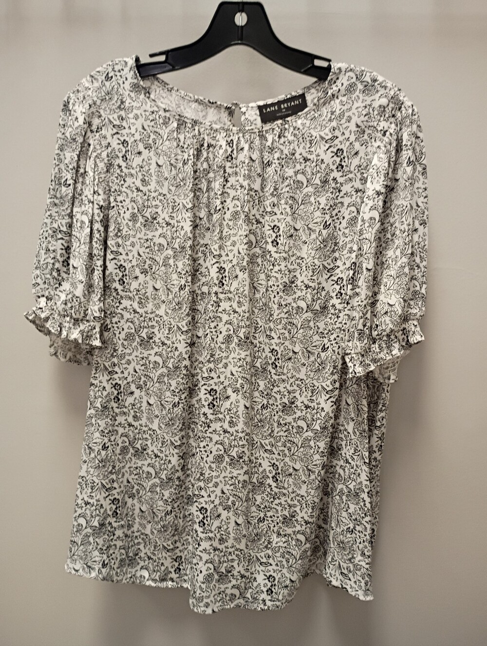 Lane Bryant Black and White Floral Peasant Blouse